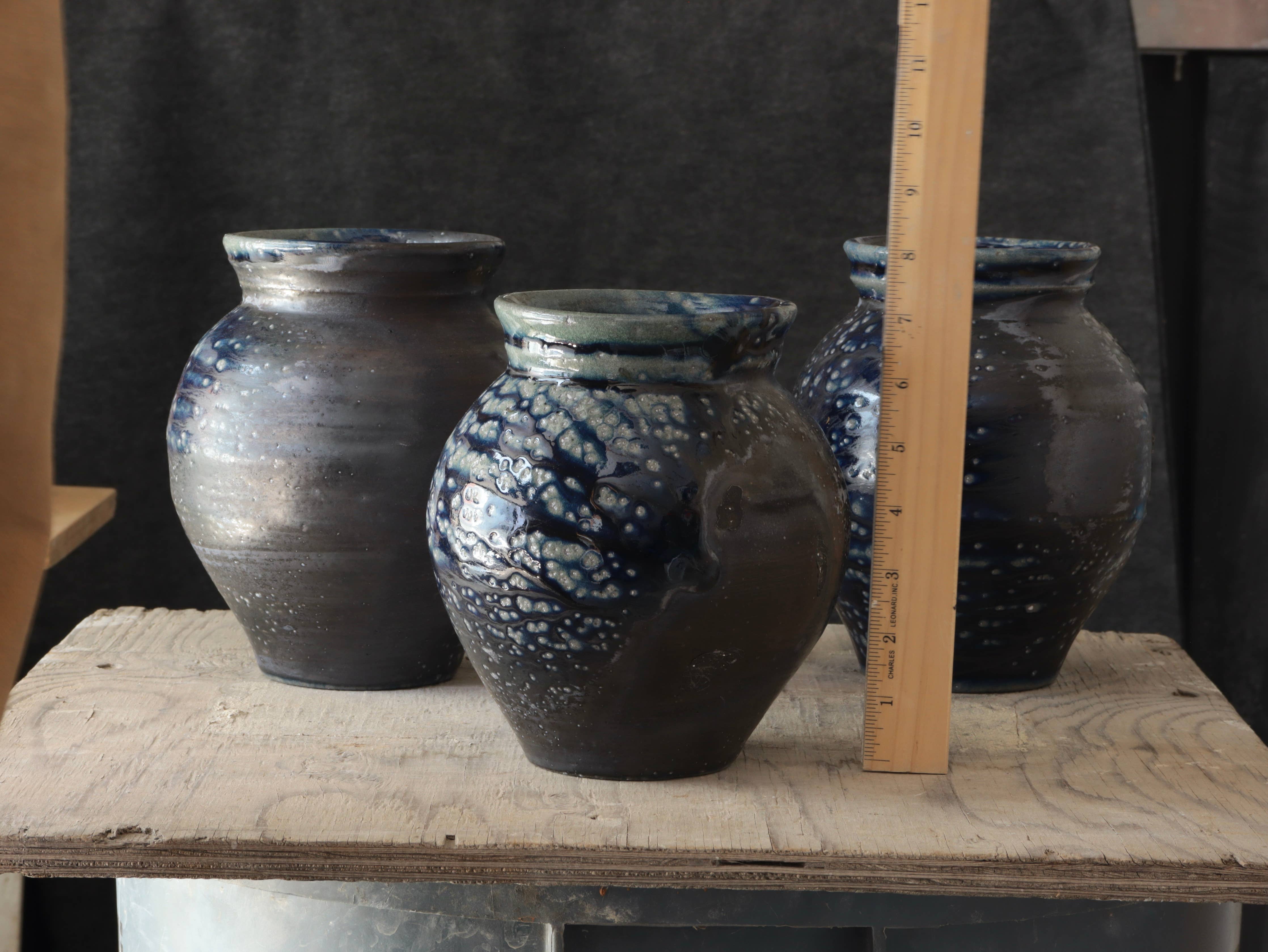 Soda Fired Vase Cobalt Blue/Black 7-8"