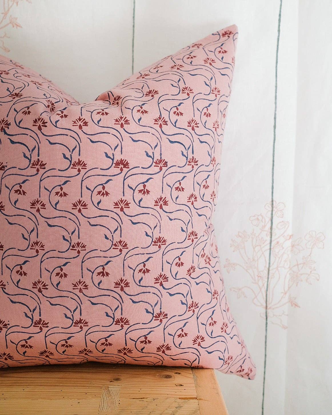 Tara - Hand Block-printed Linen Pillowcase: 18x18