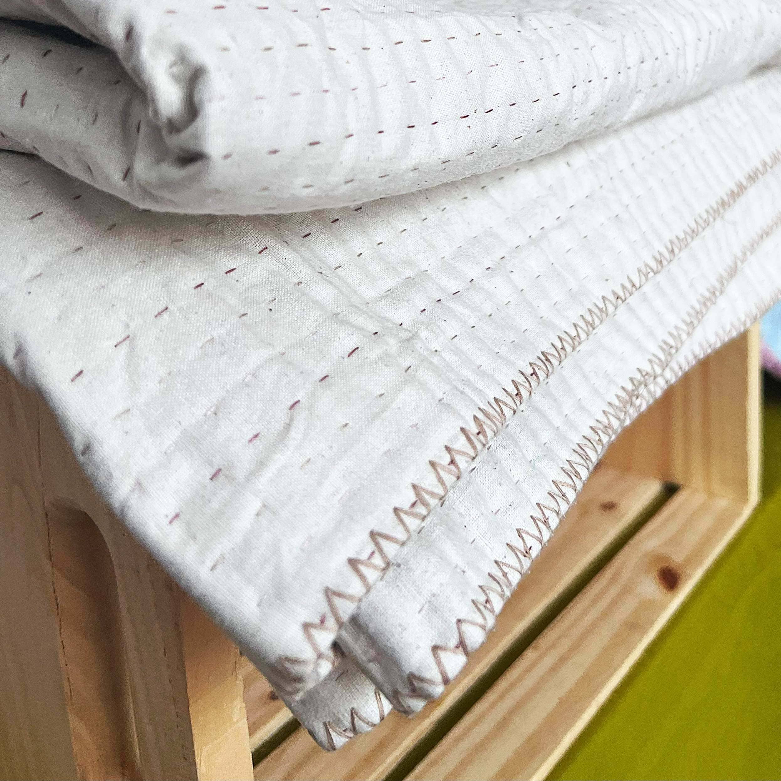 Basha Natural/Unbleached Cotton Twin Blanket: Shades of blue
