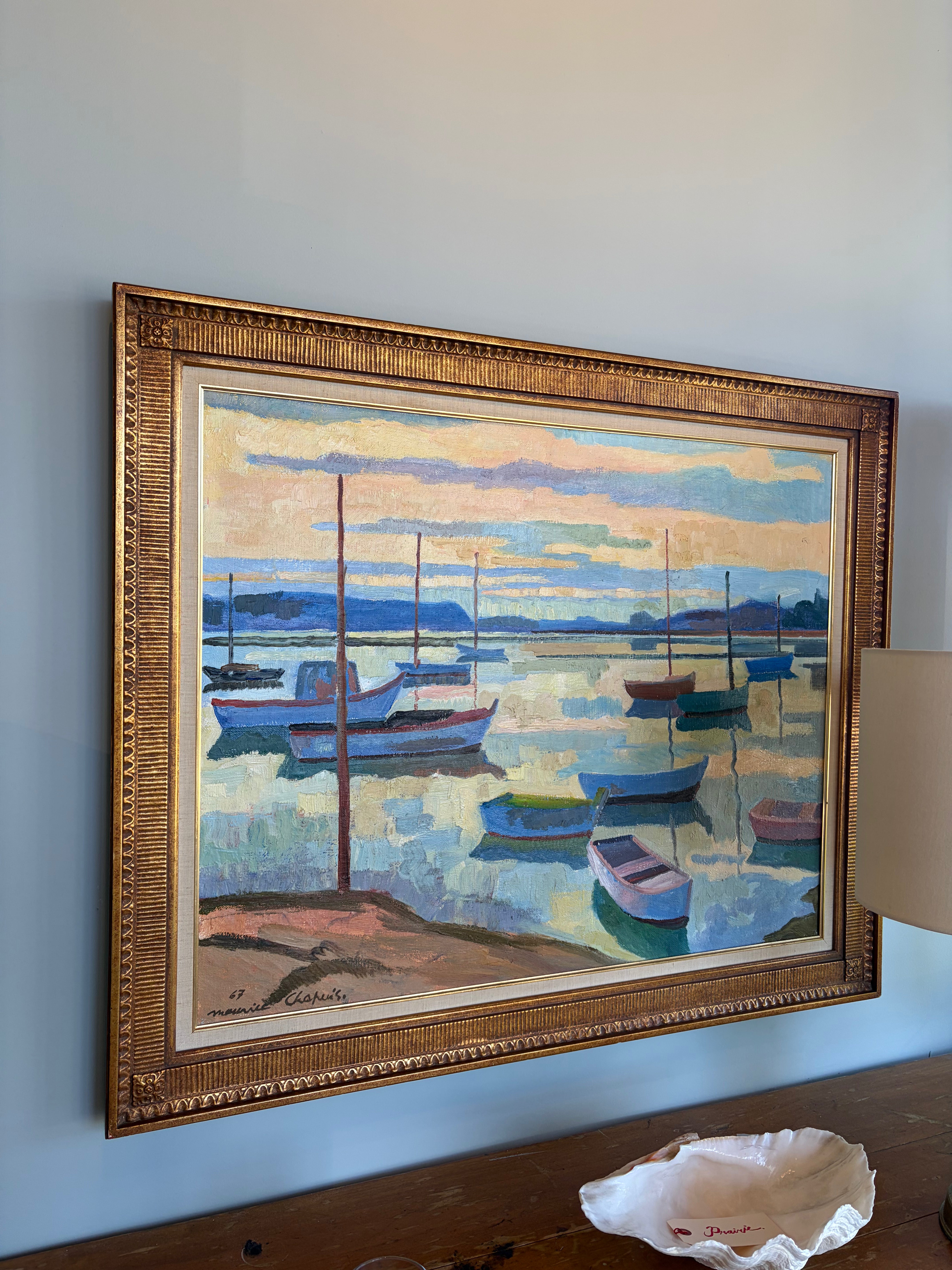 Large Mid Century Painting with Boats