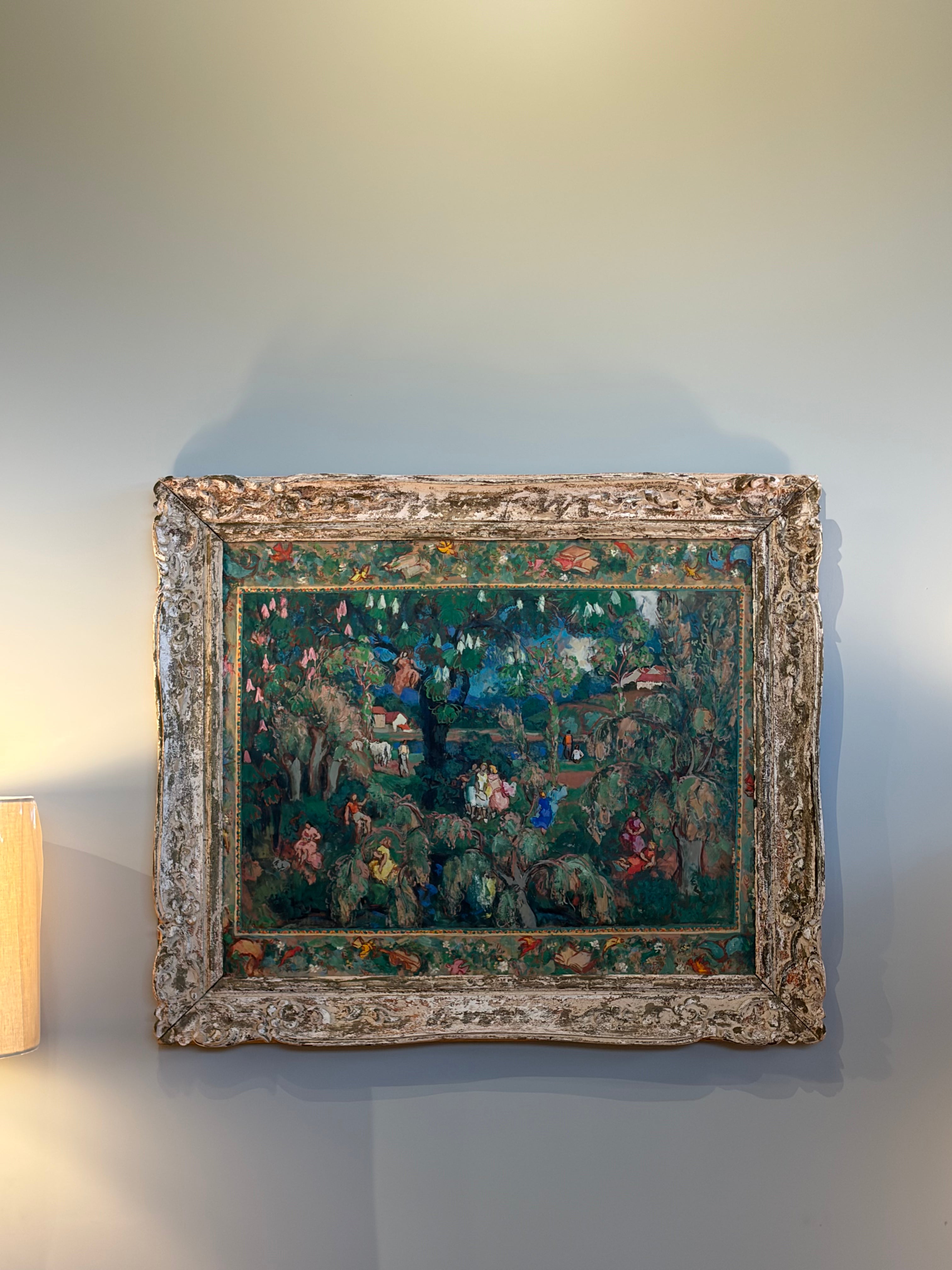 1900's Parisian Painting in Wood Frame