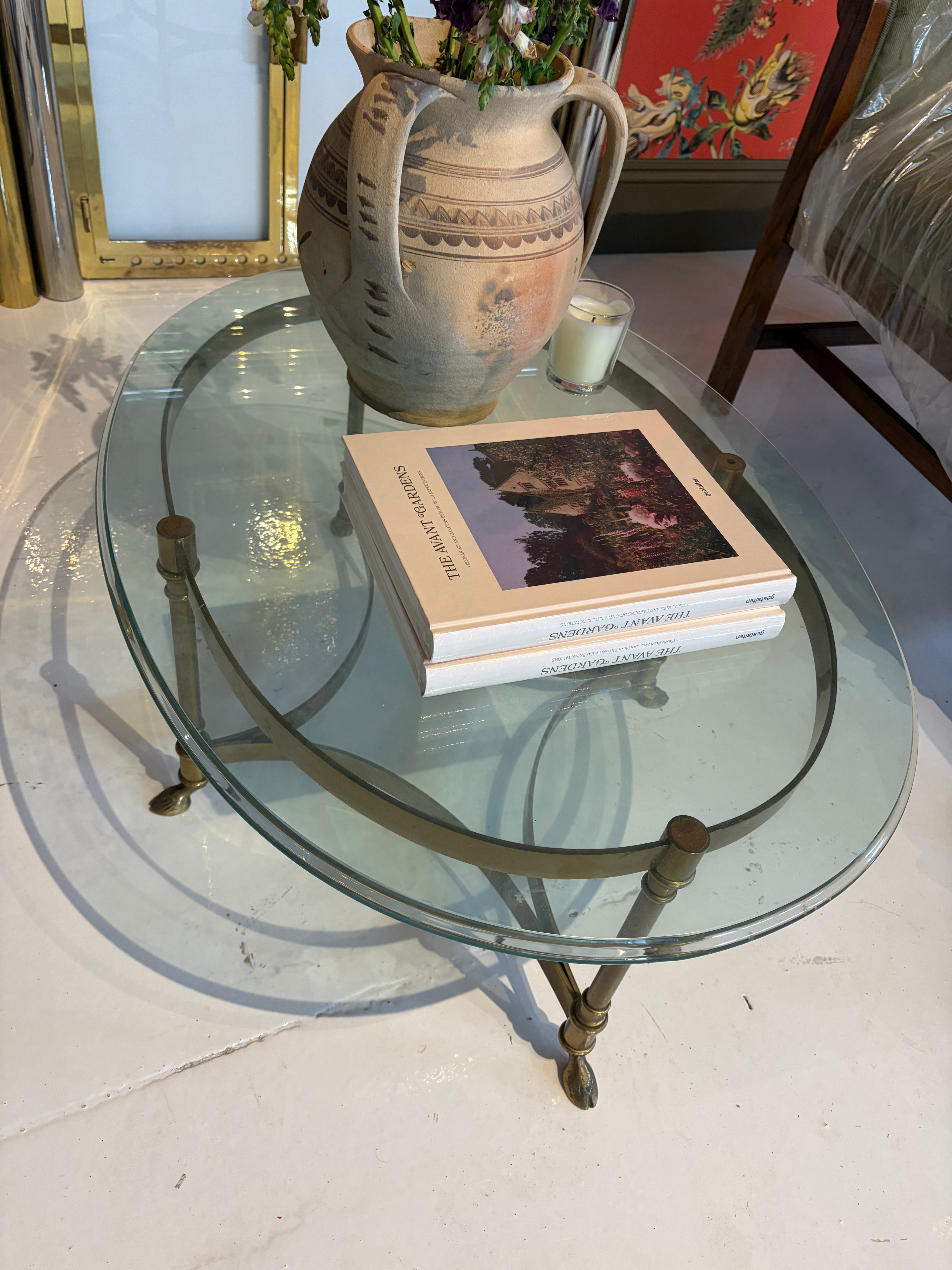 Glass & Brass French Oval Coffee Table