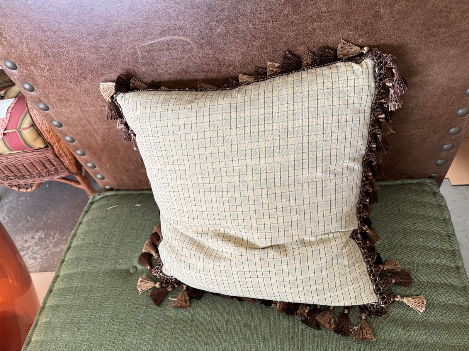 Square Plaid Pillow with Fringe