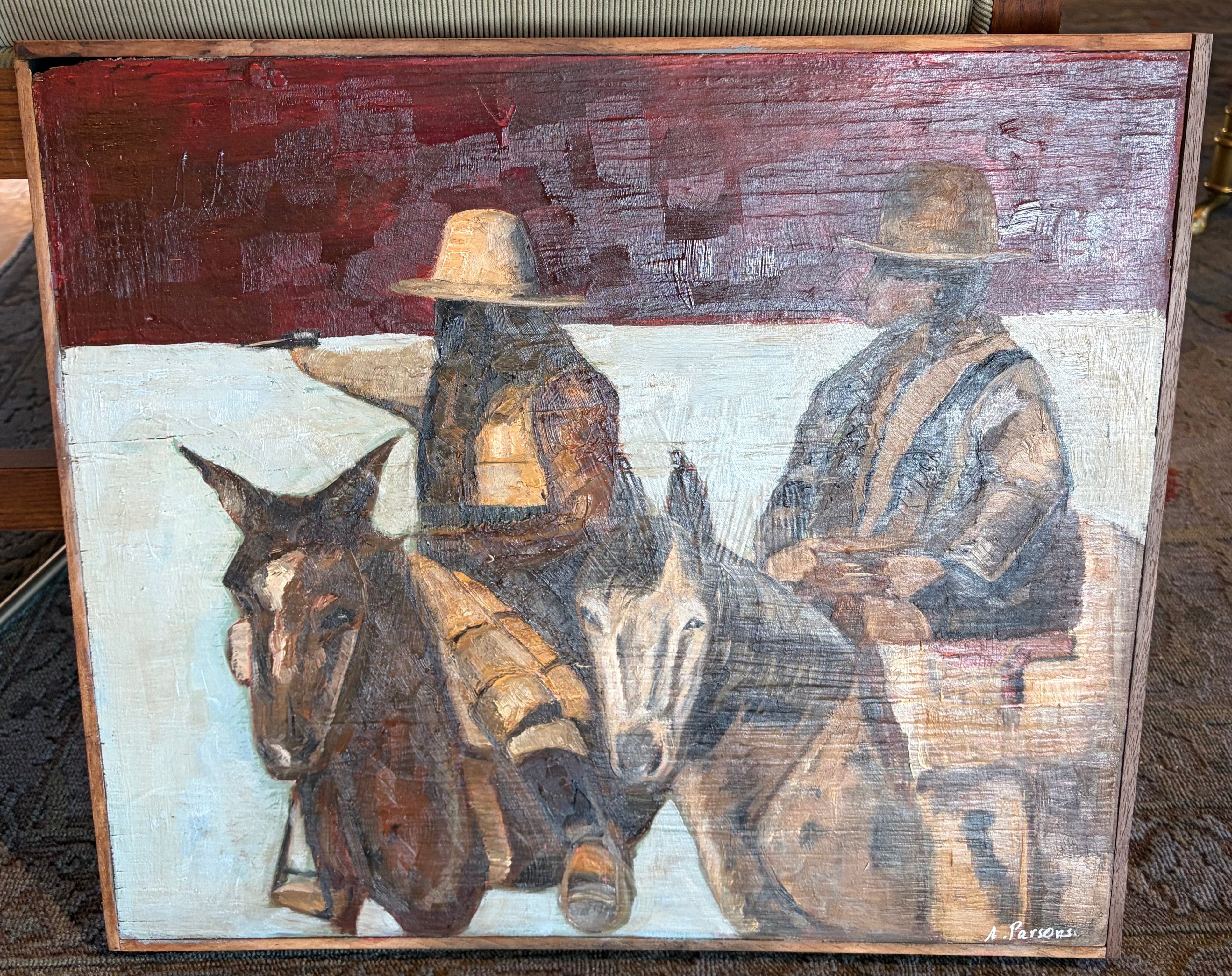 Ali Parsons, Cowboy oil painting 16x18 oil painting